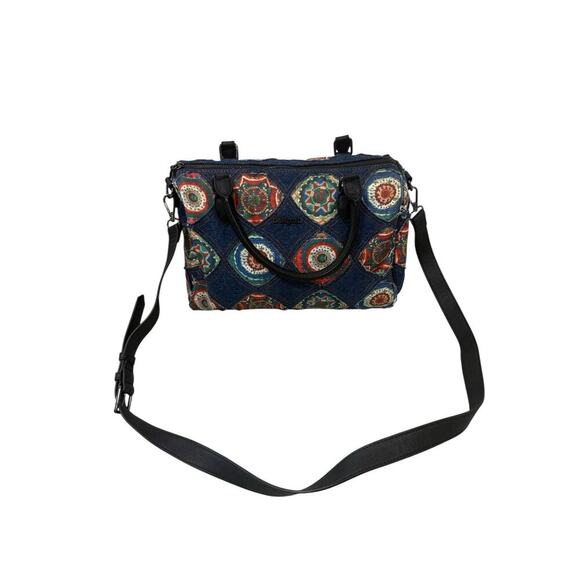 Desigual SAC BOWLING CIRCULAIRE FRISES Denim Patchwork Sachel Bag - Picture 1 of 13